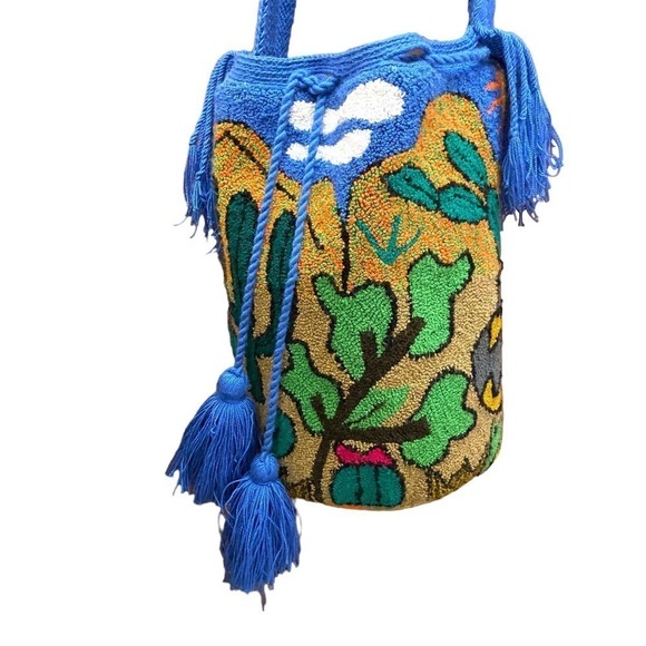 Wayuu tapestry bag Cactus Print Rainbow Fringe Beach Bag Colorful bucket purse - Picture 8 of 16